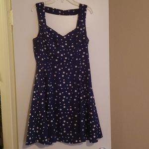 Blue and white polka dot dress